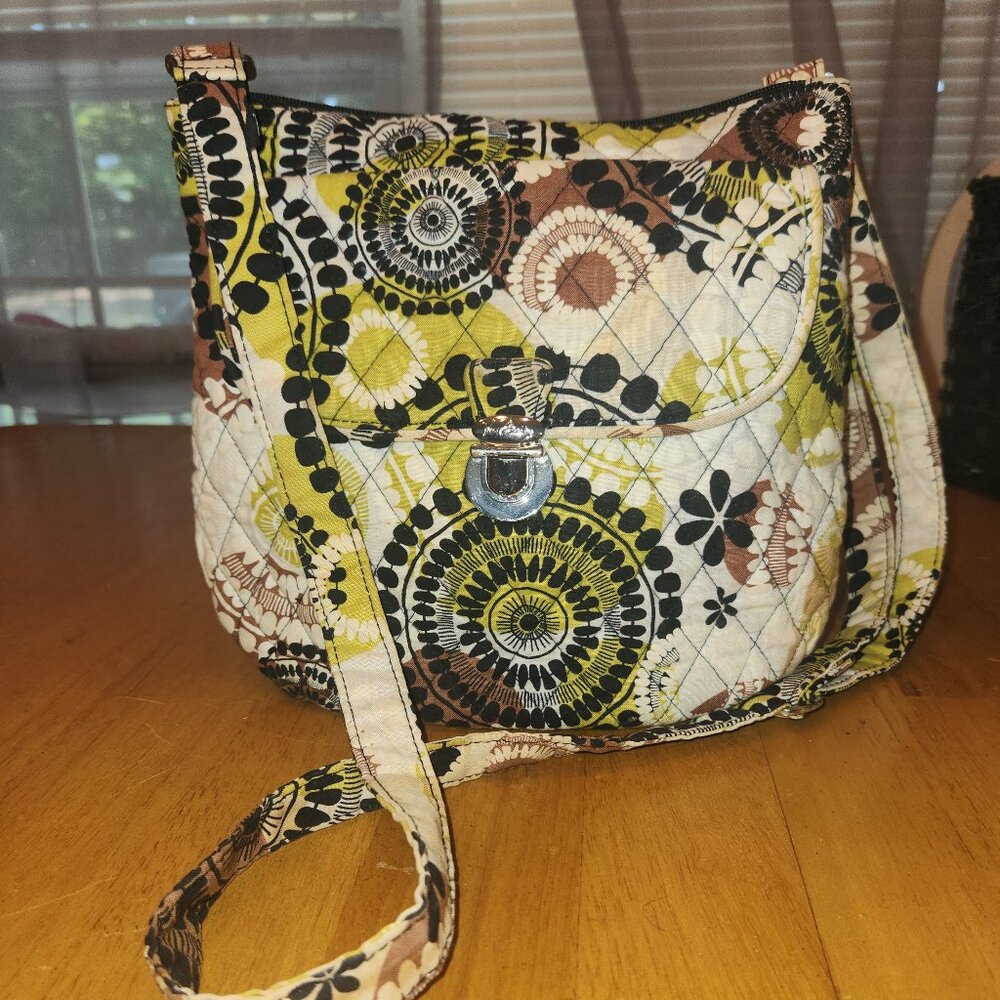 Vera Bradley cocoa Moss Saddle Hipster Handbag green and brown crossbody purse